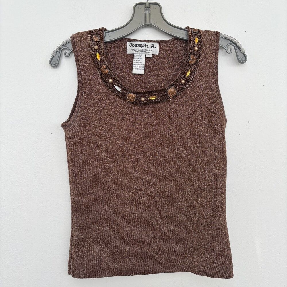 Joseph A Beaded Parisian Metallic Tank Top Small Old Money Holiday Quite Luxury